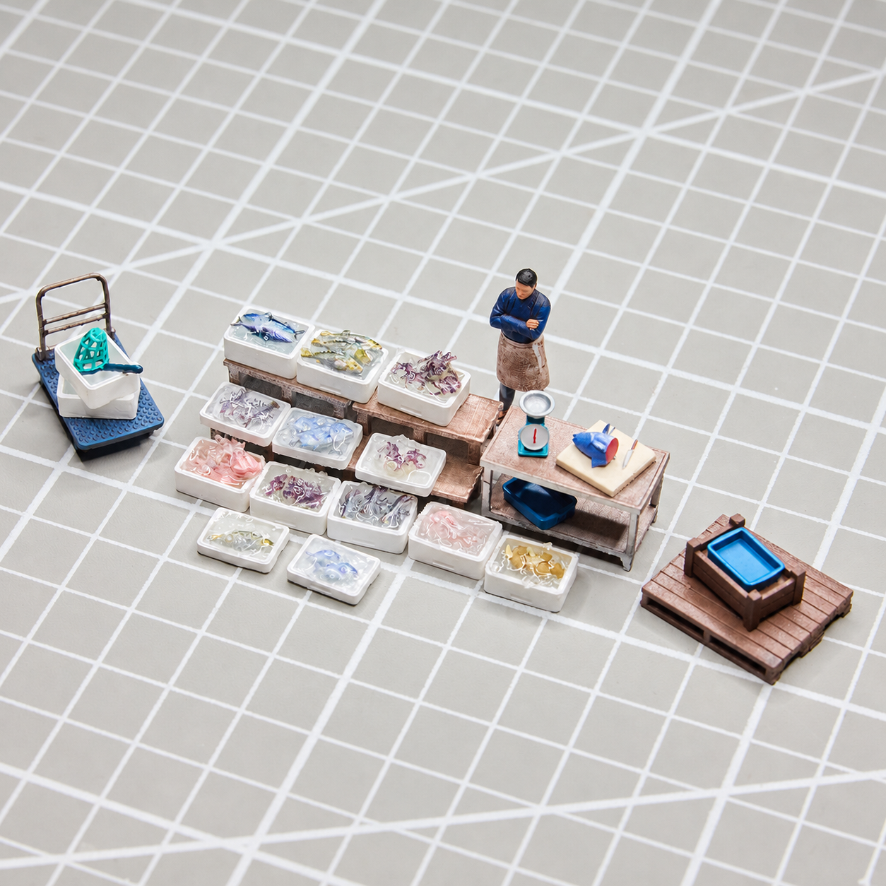 1:64 Seafood Stall A 30-Piece Diorama Set - Default Title