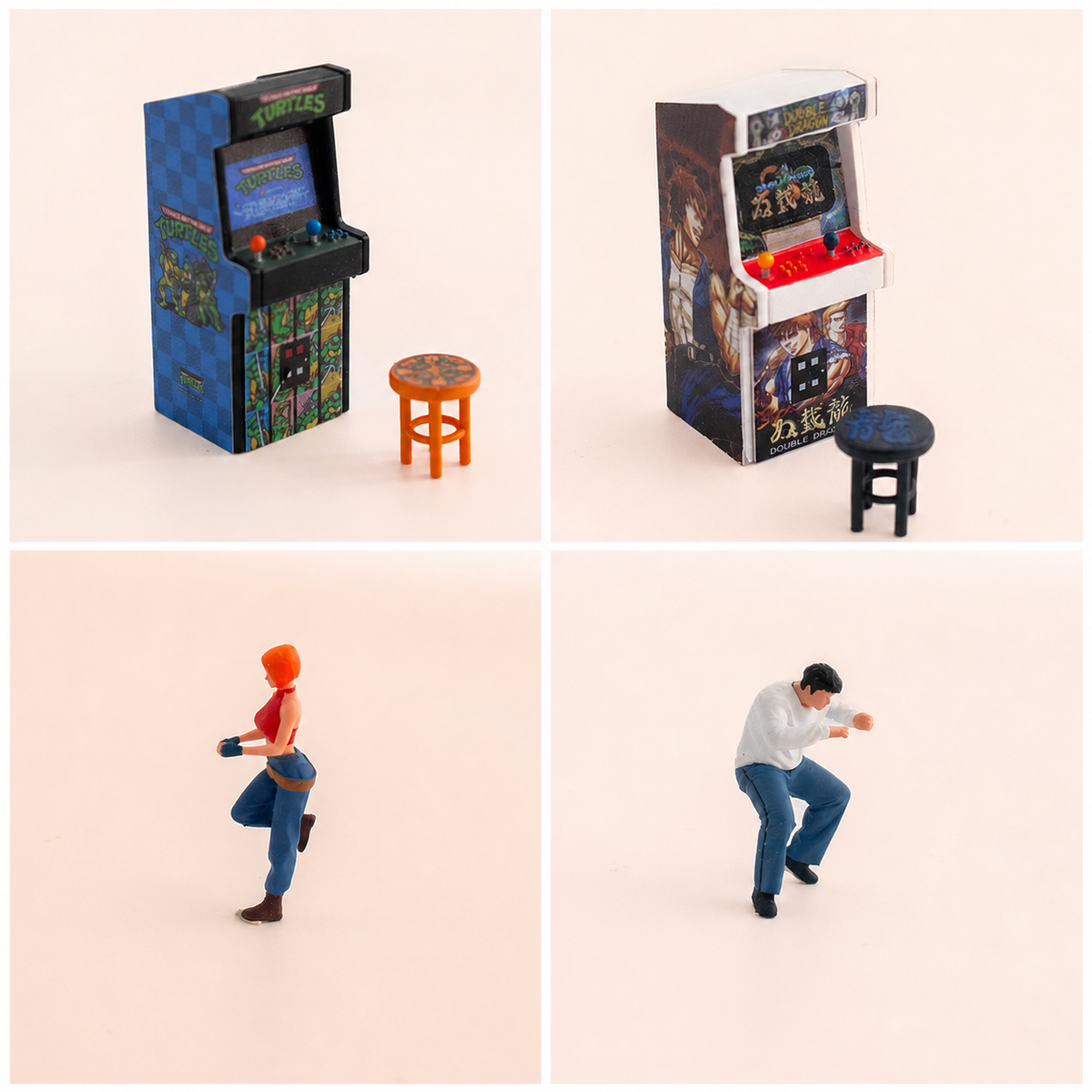 1:64 Arcade Series A Miniature Diorama Collection - White Double Dragon Arcade Cabinet & Stool Prop Set
