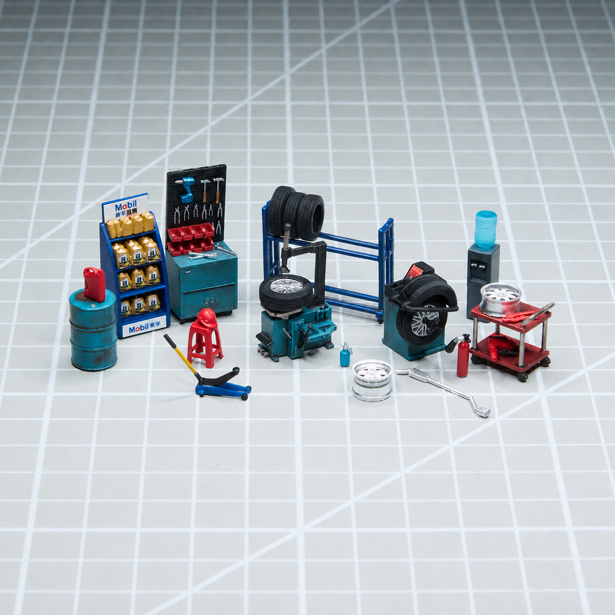 1:64 Auto Repair Shop Miniature Diorama Prop Series B & C - Auto Repair Shop B & C Complete Prop Set