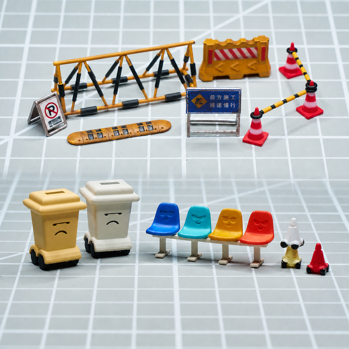 1:64 Traffic Control & Street Miniature Prop Series A - Traffic Facilities A Complete Prop Set