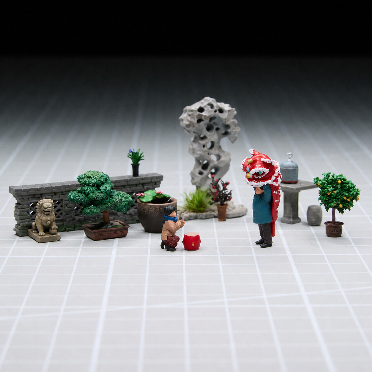 1:64 Chinese Garden Vignette Miniature Diorama Series A - Chinese Garden Vignette A 16-Piece Diorama Set