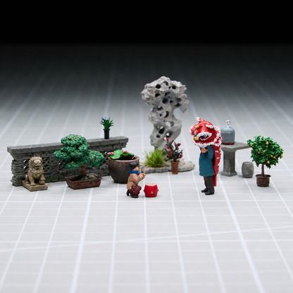 1:64 Chinese Garden Vignette Miniature Diorama Series A - Chinese Garden Vignette A 16-Piece Diorama Set
