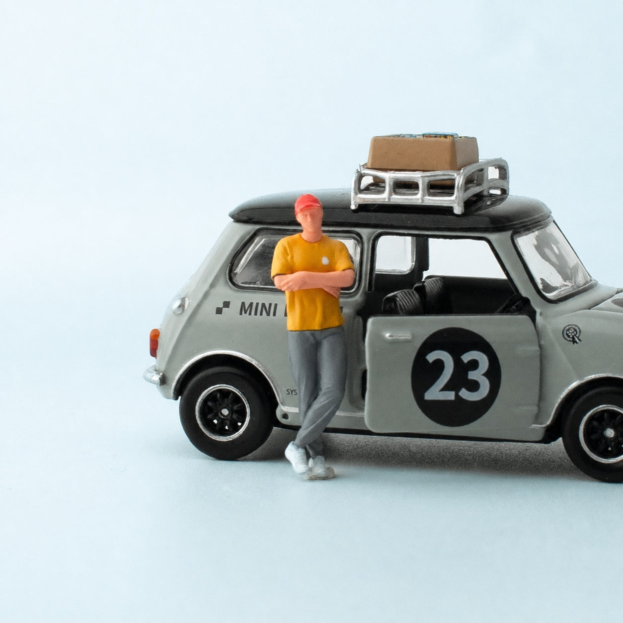 1:64 Everyday People Miniature Figure Series - Standing Man in Bright Yellow Top with Arms Folded Figure
