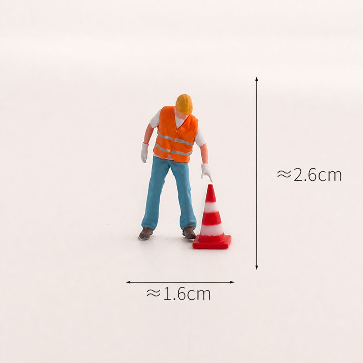 1:64 Survey Crew Miniature Figure Series - Male Worker in Orange Safety Vest Holding a Traffic Cone Figure