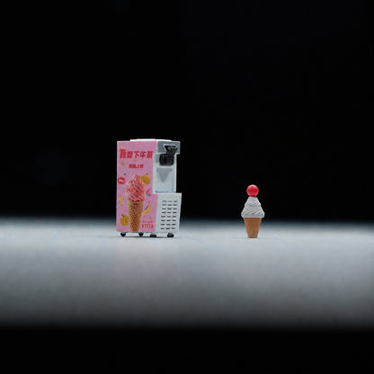 1:64 Street Hot Dog & Ice Cream Miniature Diorama Series - White Ice Cream Machine & Ice Cream-Shaped Sidewalk Sign Prop Set