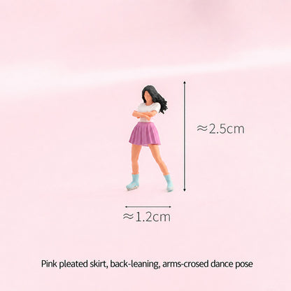 1:64 Dance Arcade Miniature Diorama Series - Female Dancer in Pink Pleated Skirt Leaning Back Figure