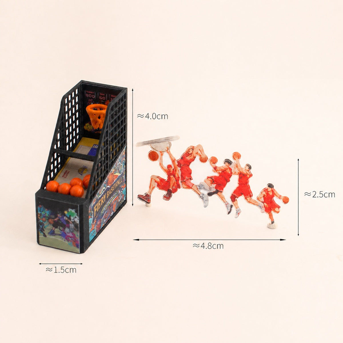 1:64 Basketball Arcade Miniature Diorama Series - Basketball Arcade Machine & Character Standee Prop Set