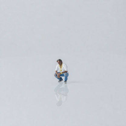 1:64 West Coast Hip-Hop Street Miniature Figure Series - Crouching Black Man with Curly Hair Figure
