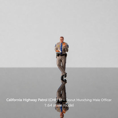 1:64 California Highway Patrol (CHP) S1 Miniature Figure & Prop Series - CHP S1 Male Officer Leaning and Eating a Donut Figure