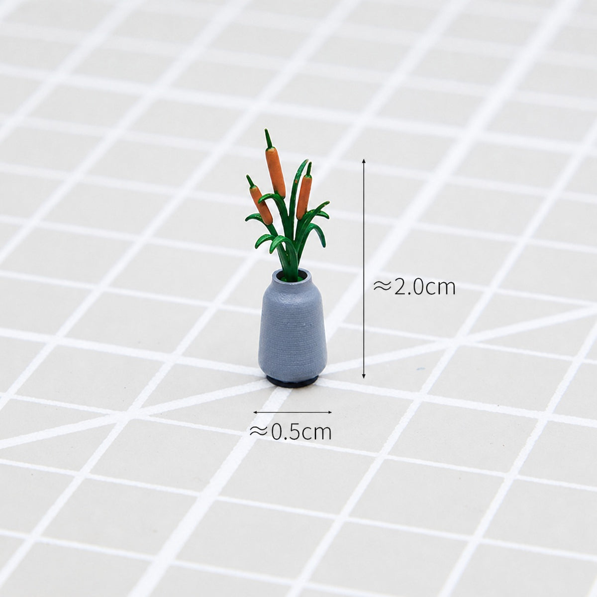 1:64 Floral Arrangement Miniature Diorama Prop Series - Cattails in Gray Pot Diorama Prop