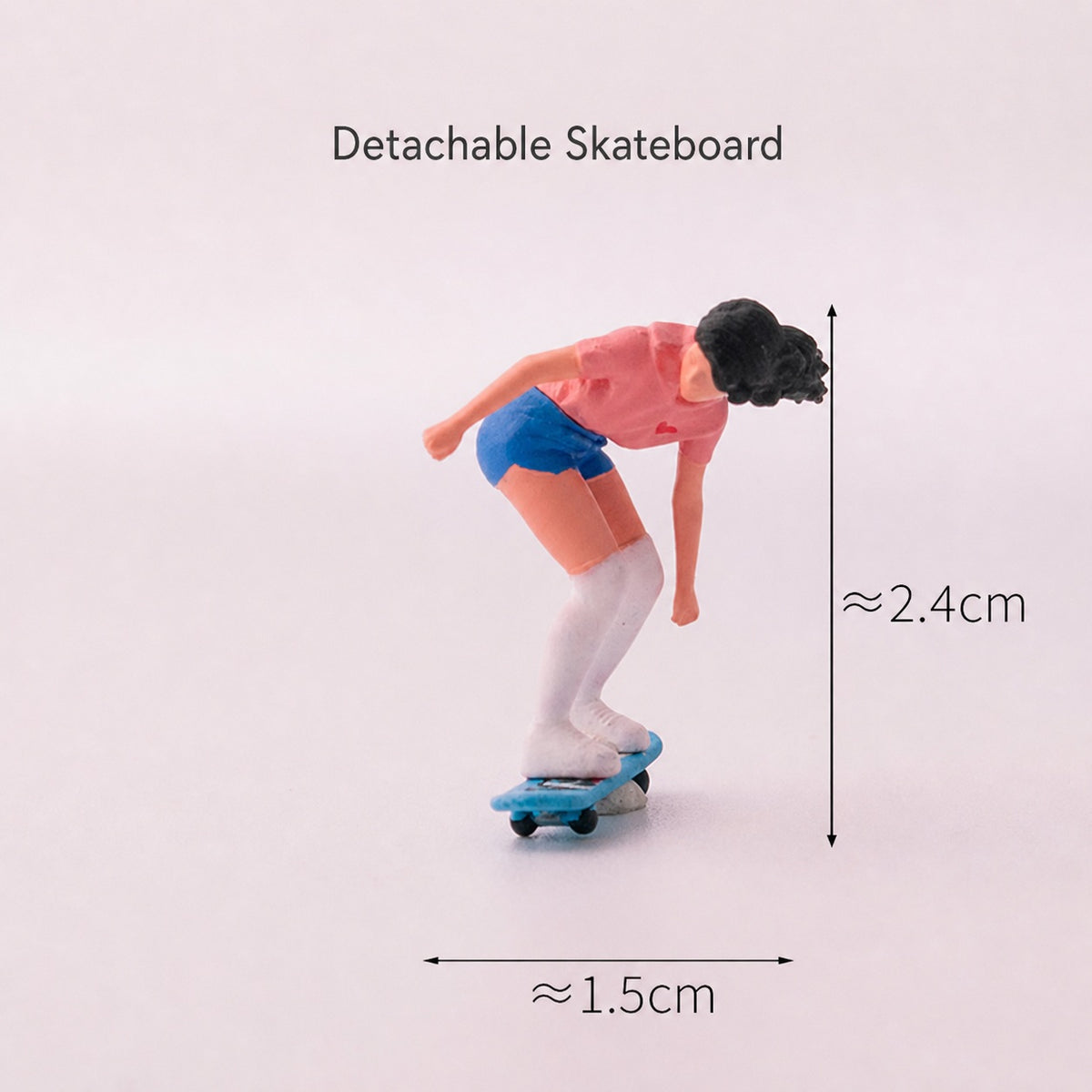 1:64 Skateboarding Miniature Figure Series - Female Skateboarder in Pink Top with Skateboard Figure