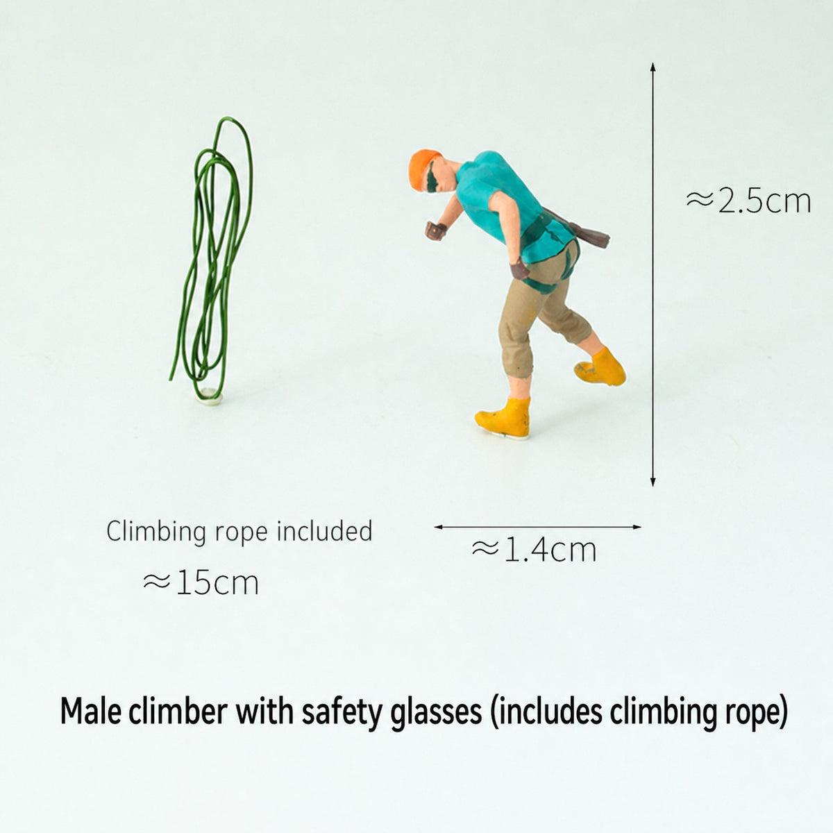 1:64 Rock Climbing Miniature Figure Series - Male Rock Climber with Helmet, Glasses & Climbing Rope Figure