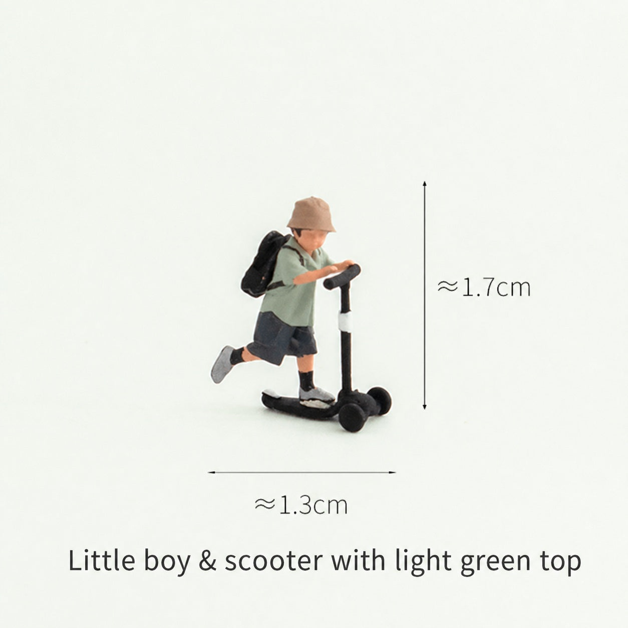 1:64 Street Coffee Miniature Diorama Series - Little Boy in Light Green Top on a Skateboard Figure