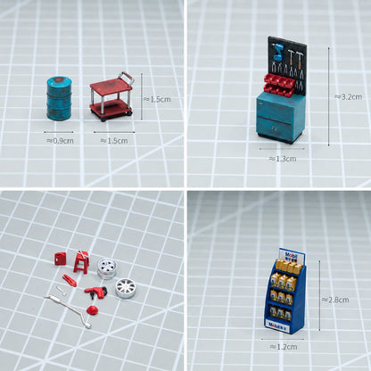 1:64 Auto Repair Shop Miniature Diorama Prop Series B & C - Auto Repair Shop C Prop Set