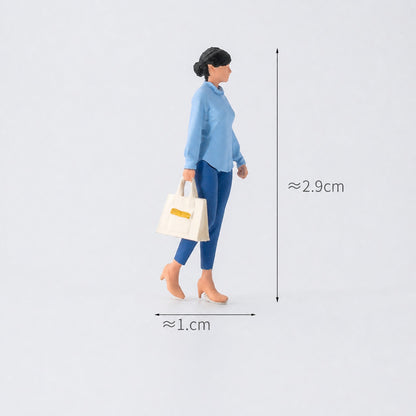 1:64 Summer Waiting Scene Miniature Figure Series - Walking Woman in Blue Shirt Carrying a Bag Figure