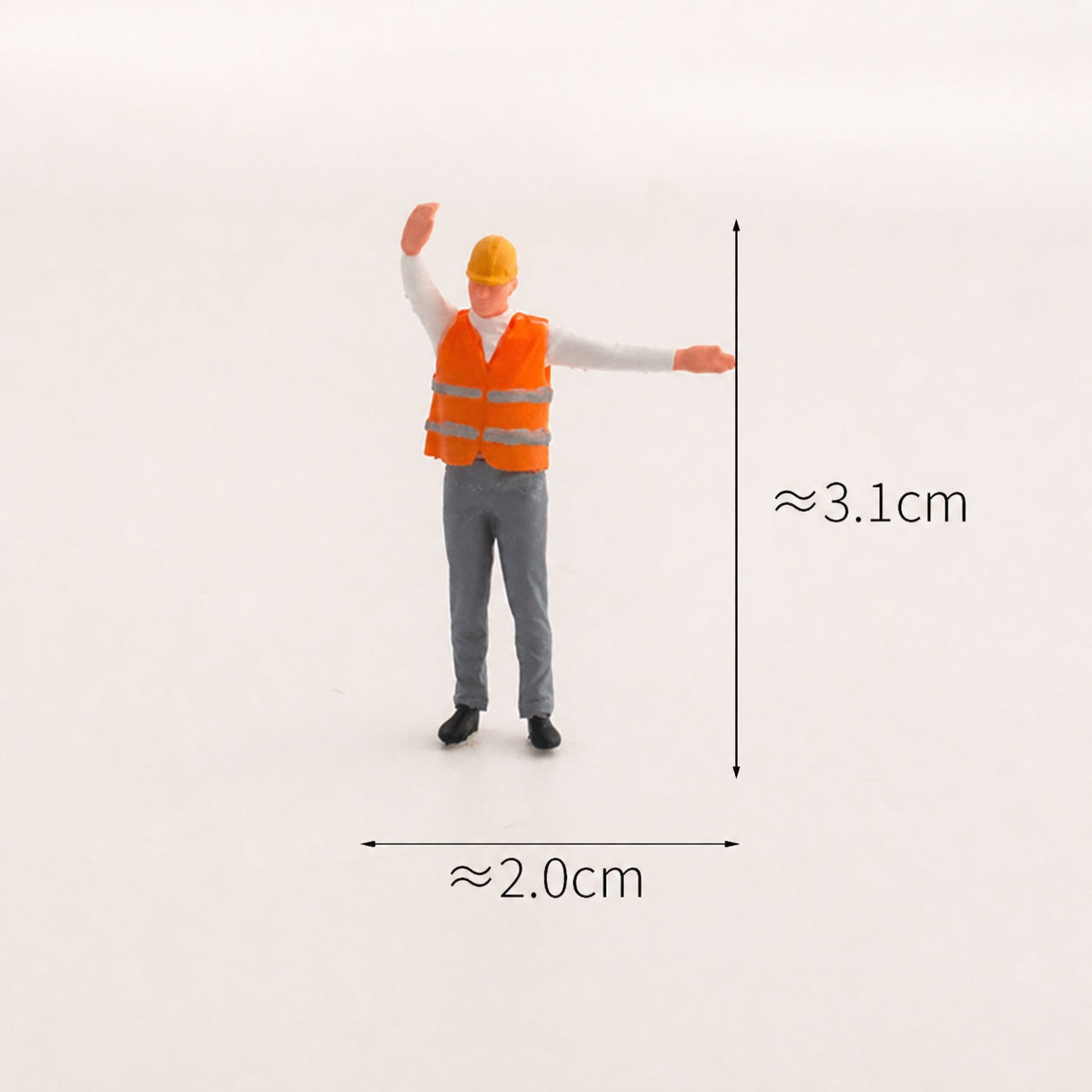 1:64 Survey Crew Miniature Figure Series - Male Worker in Orange Safety Vest Making a Stop Gesture Figure