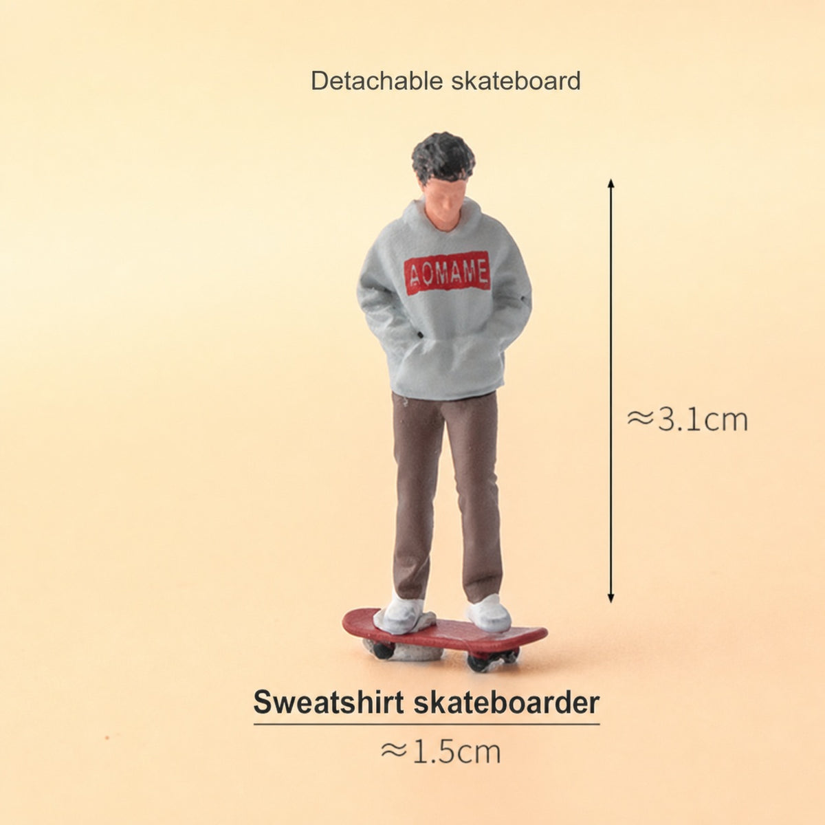 1:64 Skateboarding Miniature Figure Series - Male Skateboarder in Gray Hoodie with Skateboard Figure