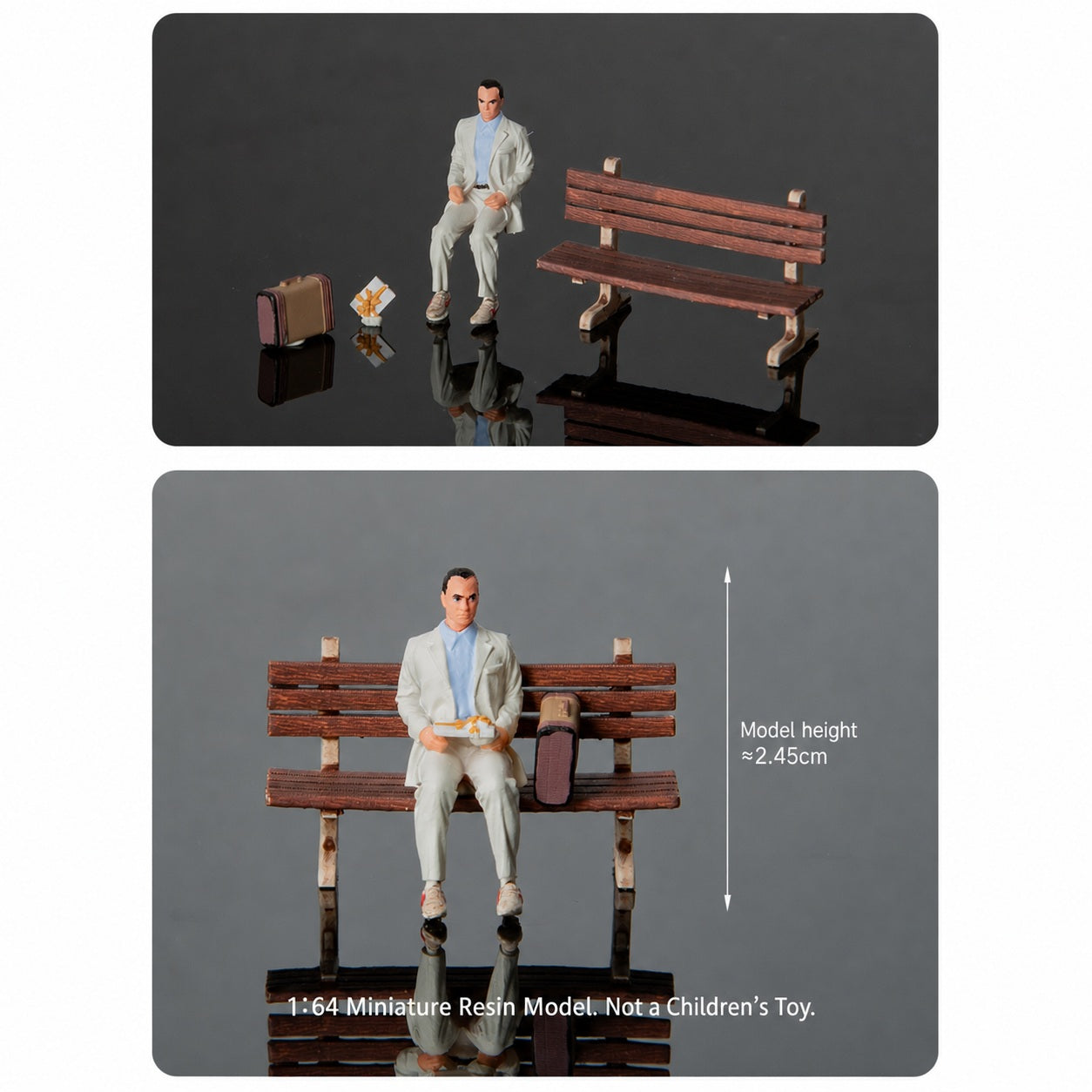 1:64 Forrest Gump with Bench, Suitcase & Chocolate Box Diorama Set - additional product image 5