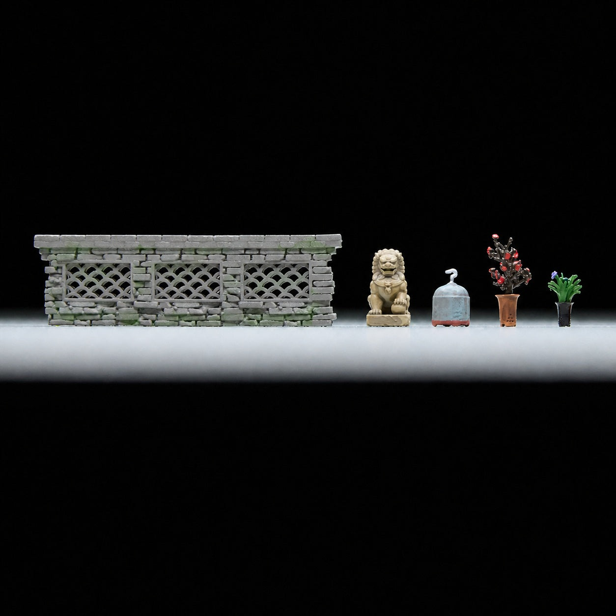 1:64 Chinese Garden Vignette Miniature Diorama Series A - Chinese Low-Wall Vignette 6-in-1 Diorama Set