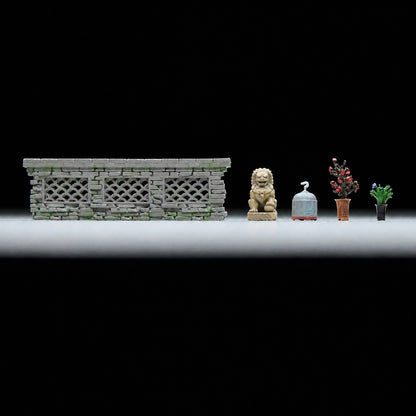1:64 Chinese Garden Vignette Miniature Diorama Series A - Chinese Low-Wall Vignette 6-in-1 Diorama Set