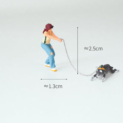 1:64 Everyday Street Scene Miniature Figure Series - Woman in Ripped Jeans Pulling an Iron Chain Figure