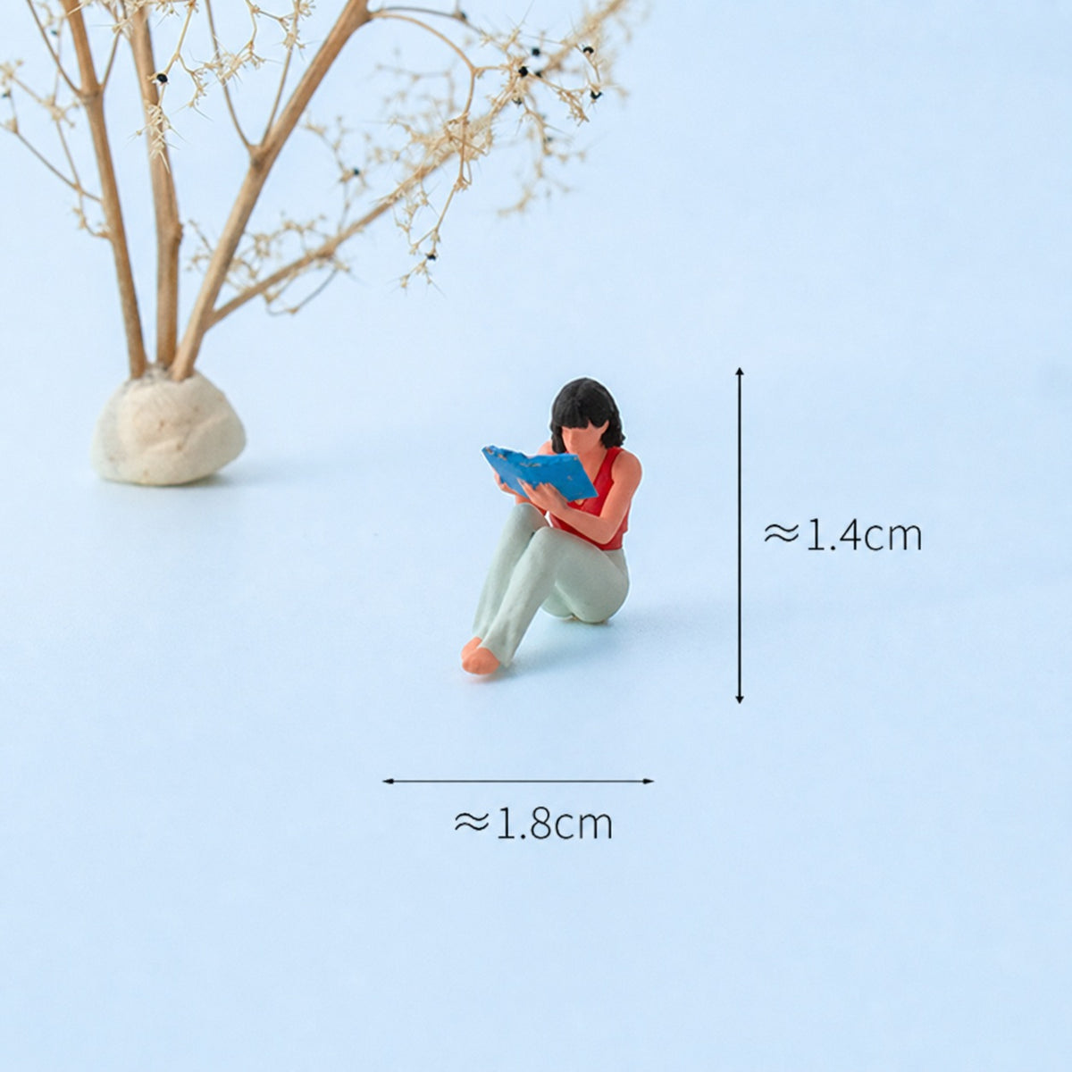 1:64 Reading Figures & Chairs Miniature Diorama Series - Seated Woman in Red Top Reading Figure