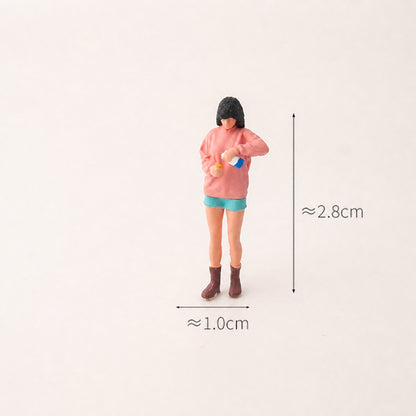 1:64 Standing Outdoor BBQ & Picnic Scene Miniature Diorama Series - Standing Woman in Pink Top Pouring Milk Figure