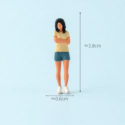 1:64 Summer Waiting Scene Miniature Figure Series - Standing Woman in Yellow Top with Arms Folded Figure