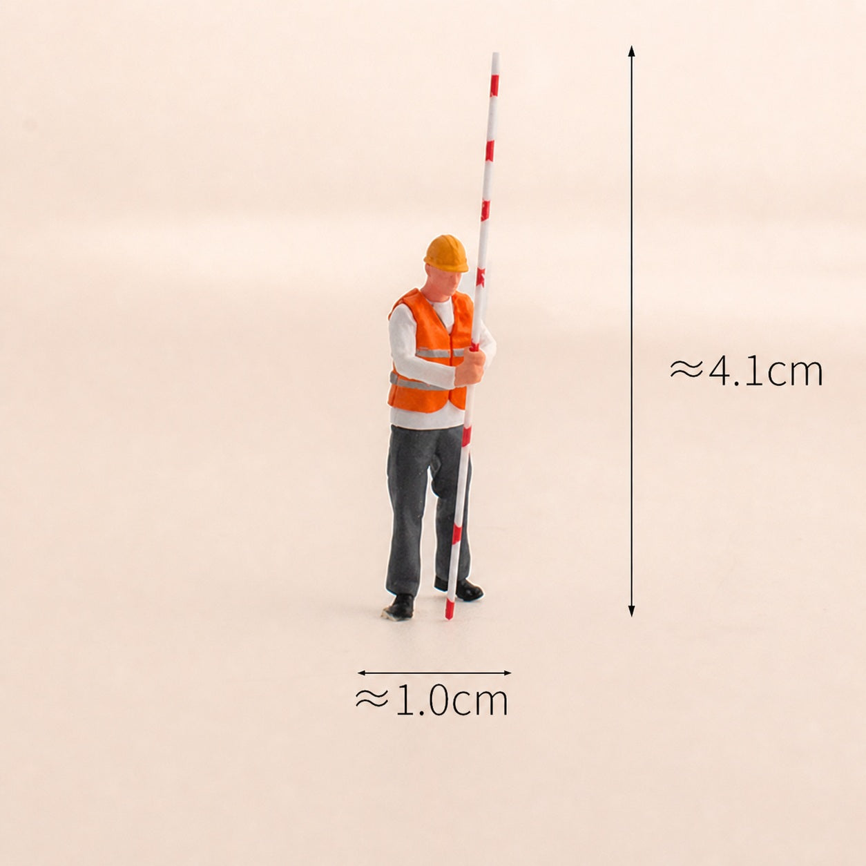 1:64 Survey Crew Miniature Figure Series - Male Surveyor in Orange Safety Vest Holding a Surveying Rod Figure