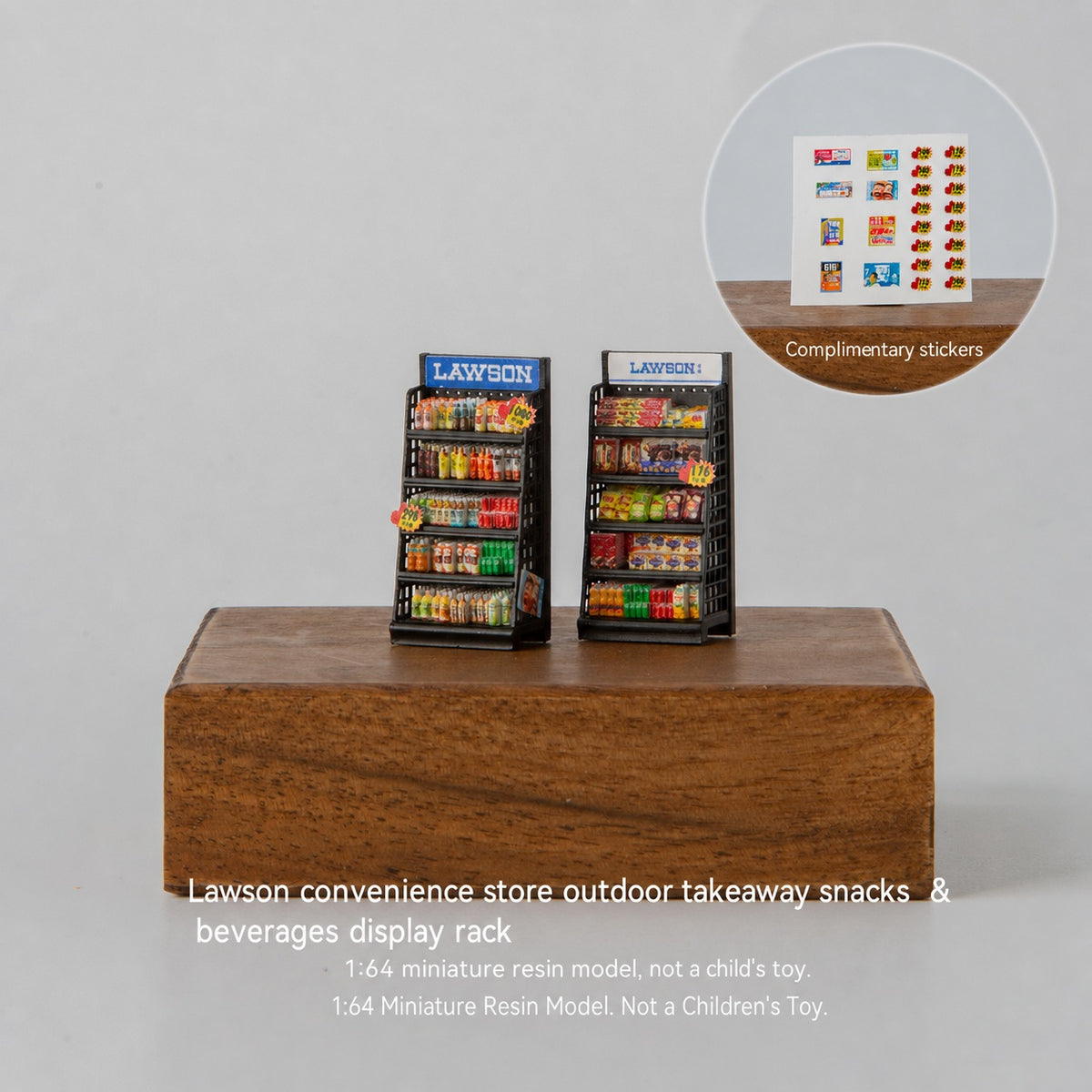 1:64 Lawson Convenience Store Outdoor Display Miniature Diorama Series - Snack & Drink Shelves Prop Set with Promo Stickers