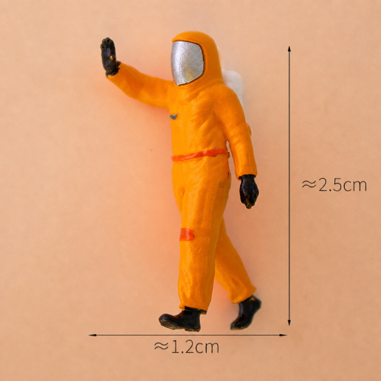 1:64 Environmental Inspection Miniature Figure Series - Man in Orange Hazmat Suit Making a Stop Gesture Figure