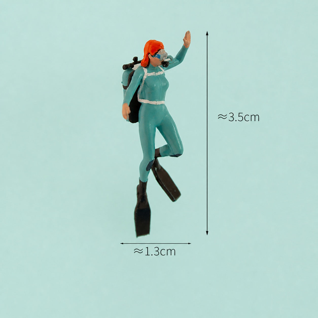 1:64 Scuba Diving Miniature Figure Series - Waving Woman in Blue Diving Suit Figure