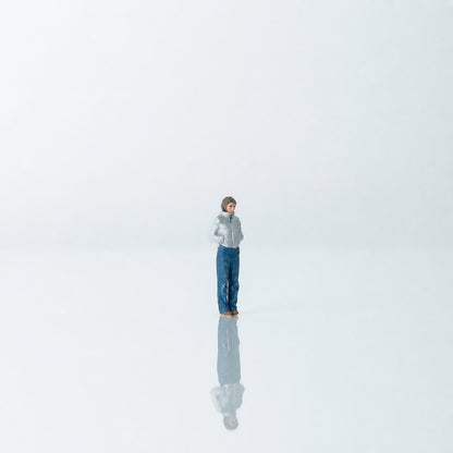 1:64 Everyday Winter Miniature Figure Series A - Standing Young Woman in Puffer Jacket with Hands in Pockets Figure