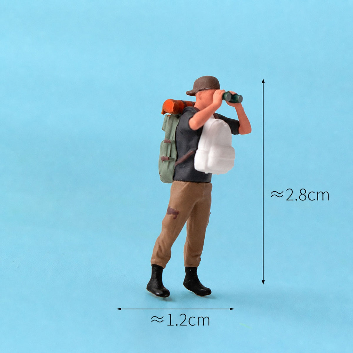 1:64 Hiking & Outdoor Adventure Miniature Figure Series - Standing Man in Gray Top with Backpack and Binoculars Figure