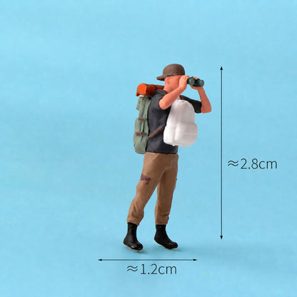 1:64 Hiking & Outdoor Adventure Miniature Figure Series - Standing Man in Gray Top with Backpack and Binoculars Figure