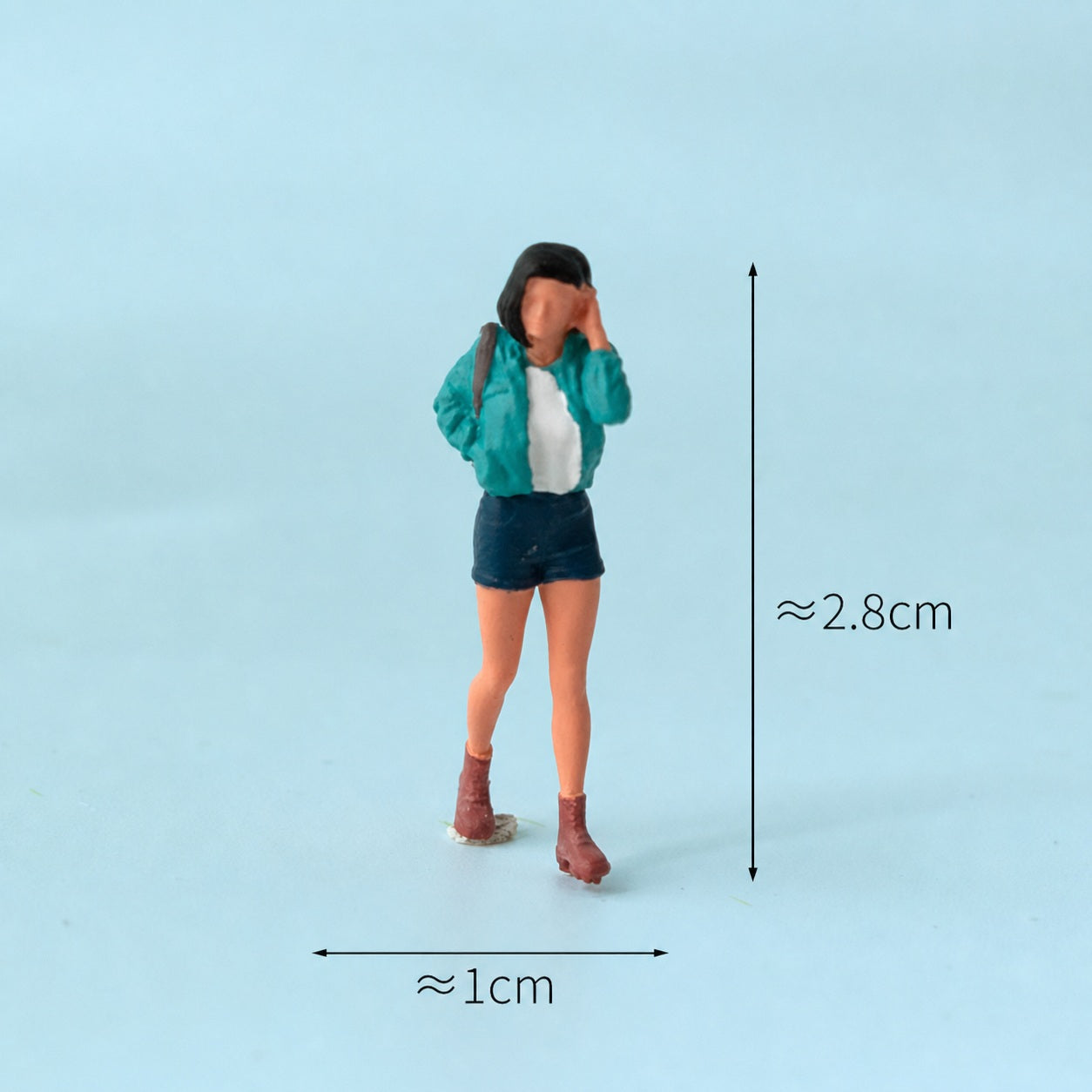 1:64 Hiking & Outdoor Adventure Miniature Figure Series - Woman in Shorts with Backpack in a Listening Pose Figure