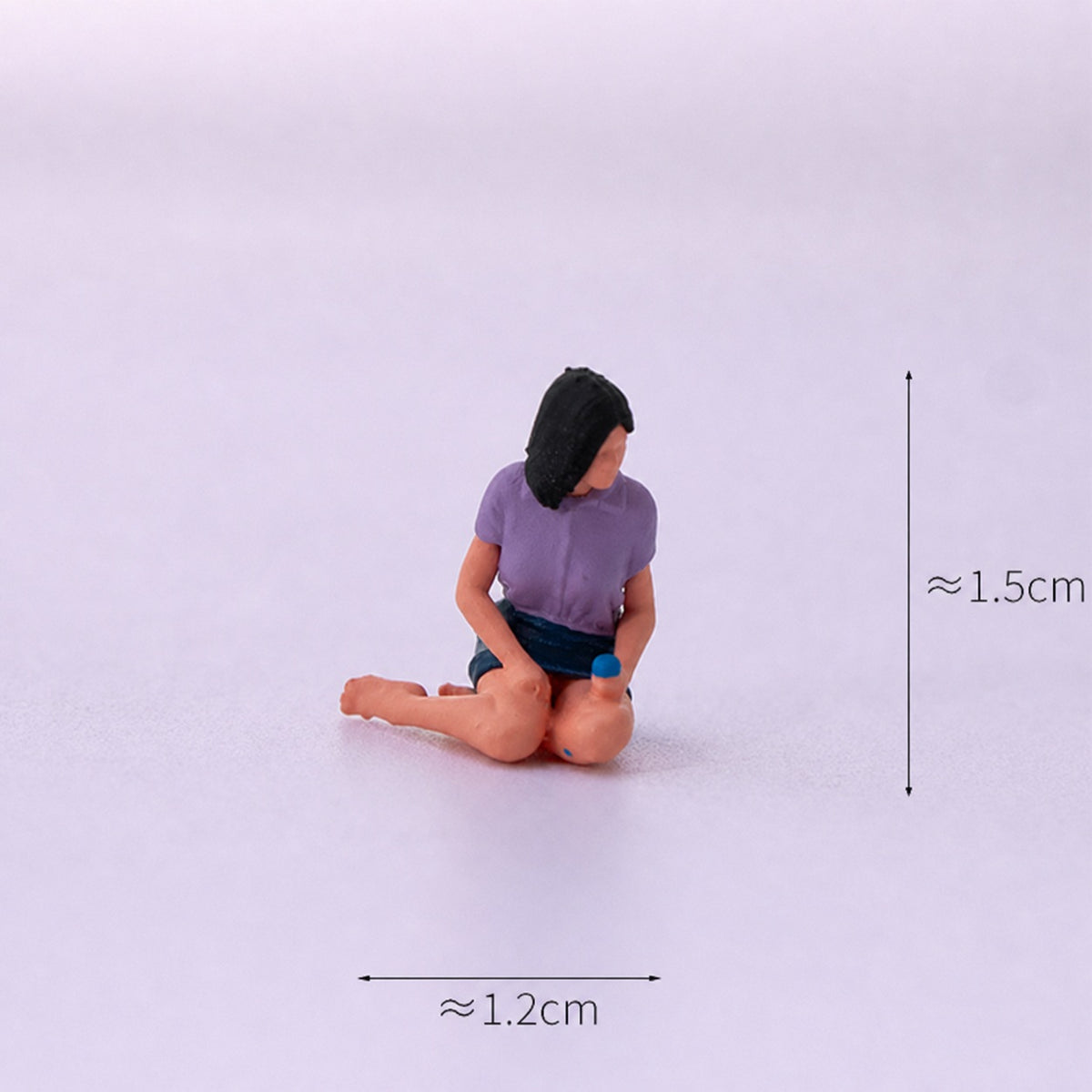 1:64 Tent Camping Miniature Diorama Series - Seated Woman in Light Purple Top Holding a Drink Figure