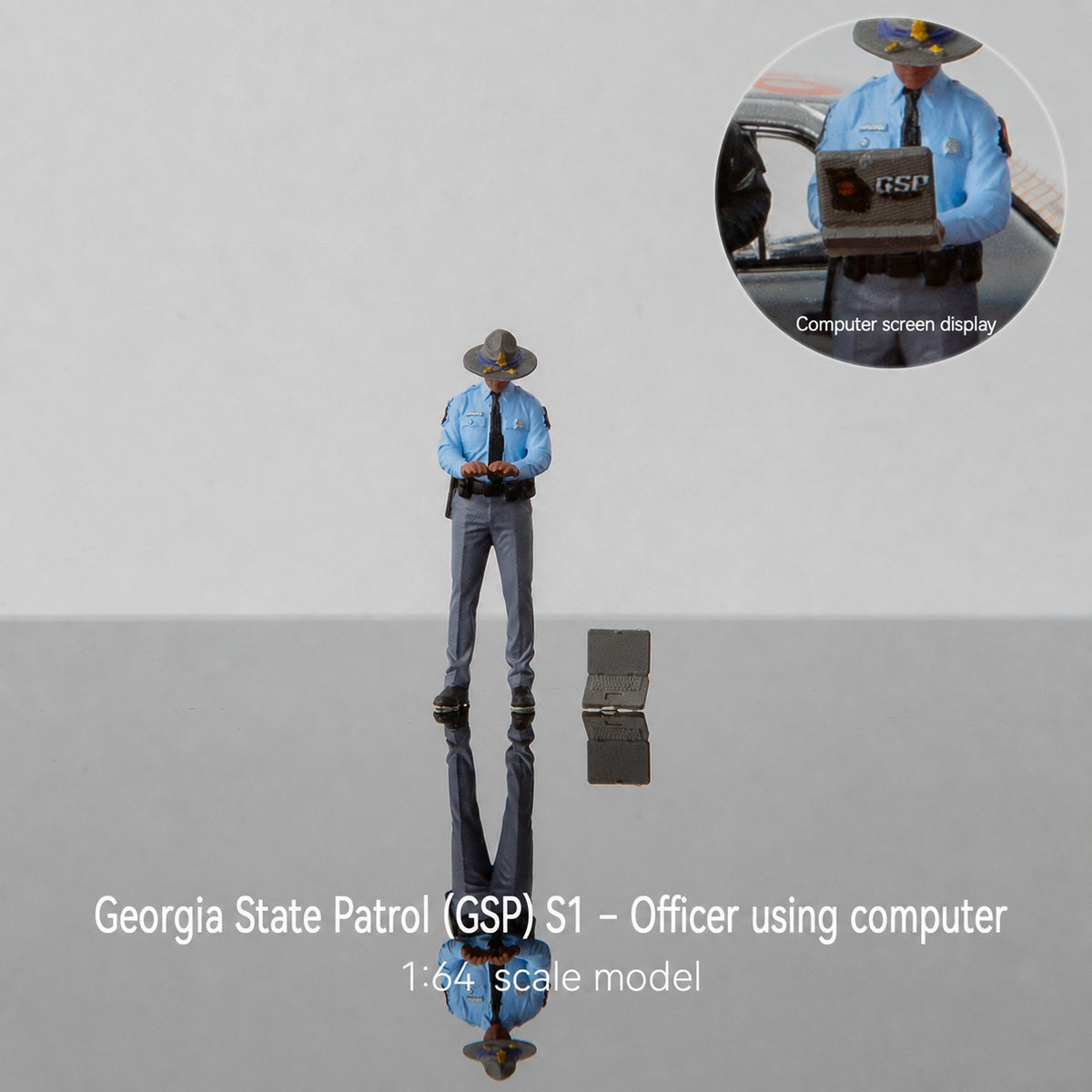 1:64 Georgia State Patrol (GSP) S1 Miniature Figure & Prop Series - GSP S1 Black Officer Using a Computer Figure