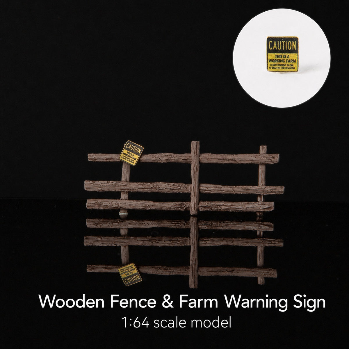 1:64 Texas Cowboy Miniature Diorama Series - Wooden Fence & Farm Warning Stickers Prop Set