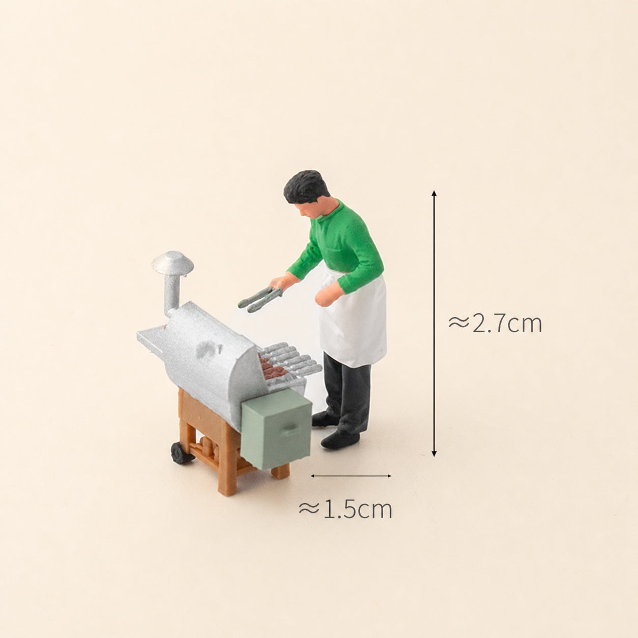 1:64 Standing Outdoor BBQ & Picnic Scene Miniature Diorama Series - Male BBQ Cook in Green Top Figure