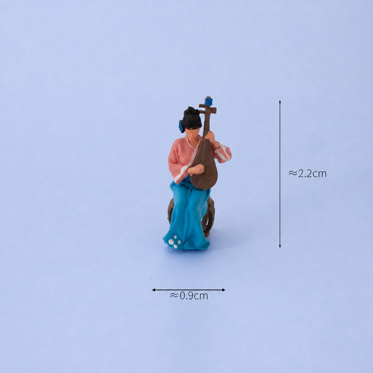 1:64 Traditional Chinese Music Miniature Diorama Series - Seated Female Pipa Player in Pink Hanfu with Stool Diorama Set
