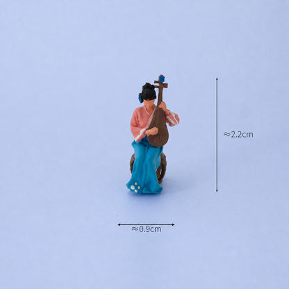 1:64 Traditional Chinese Music Miniature Diorama Series - Seated Female Pipa Player in Pink Hanfu with Stool Diorama Set
