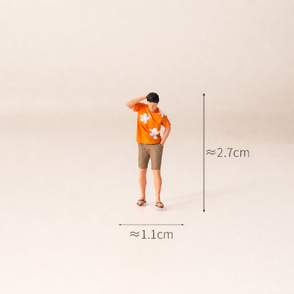 1:64 Everyday Street Scene Miniature Figure Series - Man in Floral Short-Sleeve Shirt Scratching His Head Figure