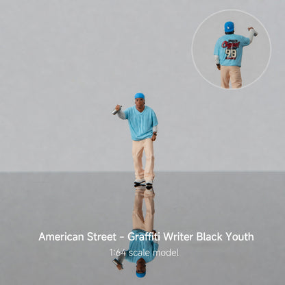 1:64 American Street Scene Miniature Diorama Series - Black Graffiti Artist Figure