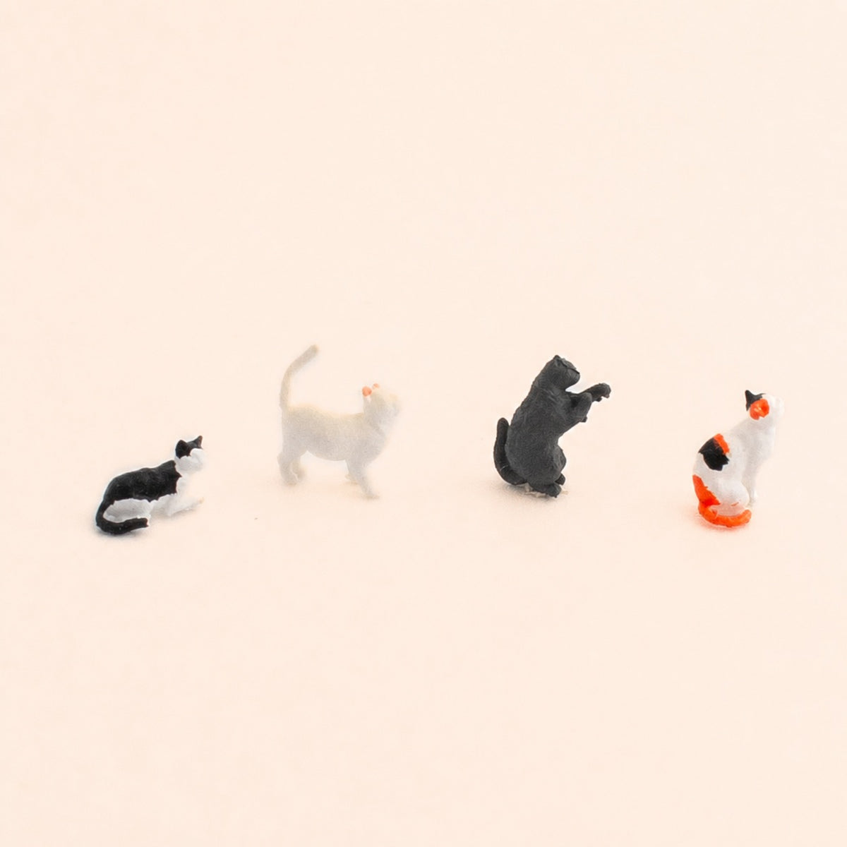 1:64 Cats & Dogs Miniature Animal Figure Series - White Cat, Tuxedo Cat, Blue Cat & Calico Cat Figure Set