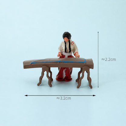1:64 Traditional Chinese Music Miniature Diorama Series - Seated Female Guzheng Player in White Hanfu with Stool Diorama Set