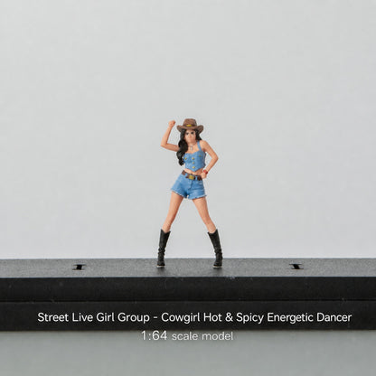 1:64 Street Livestream Girl Group Miniature Diorama Series - Dancing Girl in Denim Outfit Figure