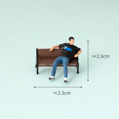 1:64 Everyday Street Scene Miniature Figure Series - Seated Man Smoking on a Bench Diorama Set