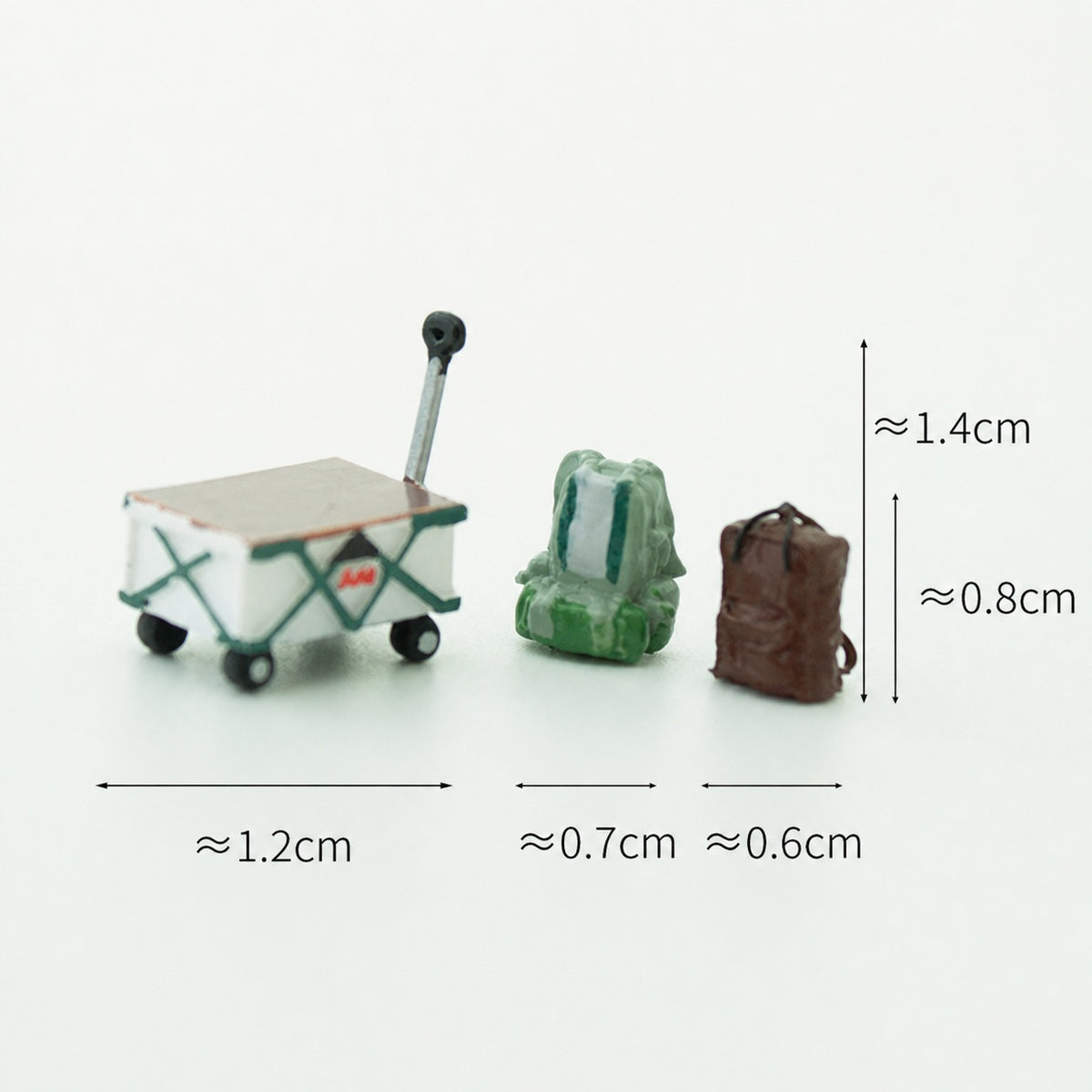 1:64 Tent Camping Miniature Diorama Series - White Camping Wagon with Green & Brown Backpacks Prop Set