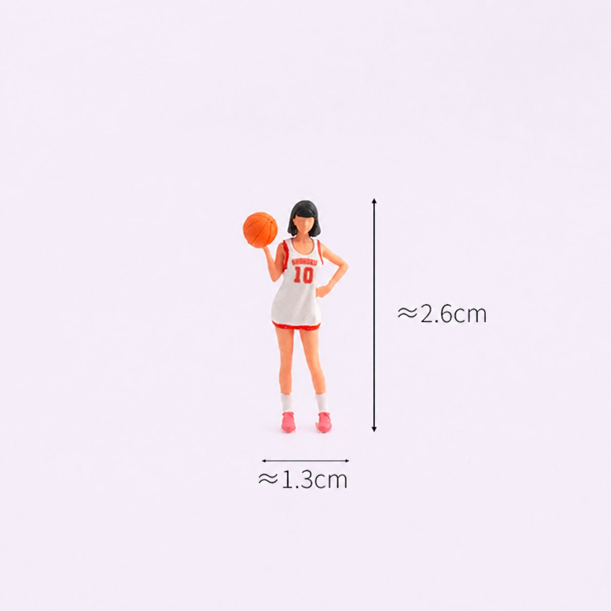 1:64 Basketball Arcade Miniature Diorama Series - Standing Woman in White Basketball Uniform Holding a Basketball Figure